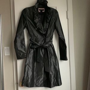 Pink Tartan Charcoal Grey Ruffle Trench Coat